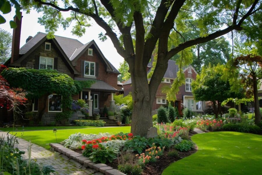homes with trees frontyard