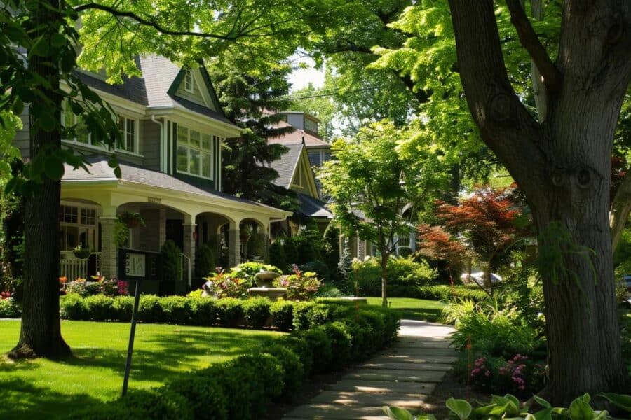 homes with trees frontyard