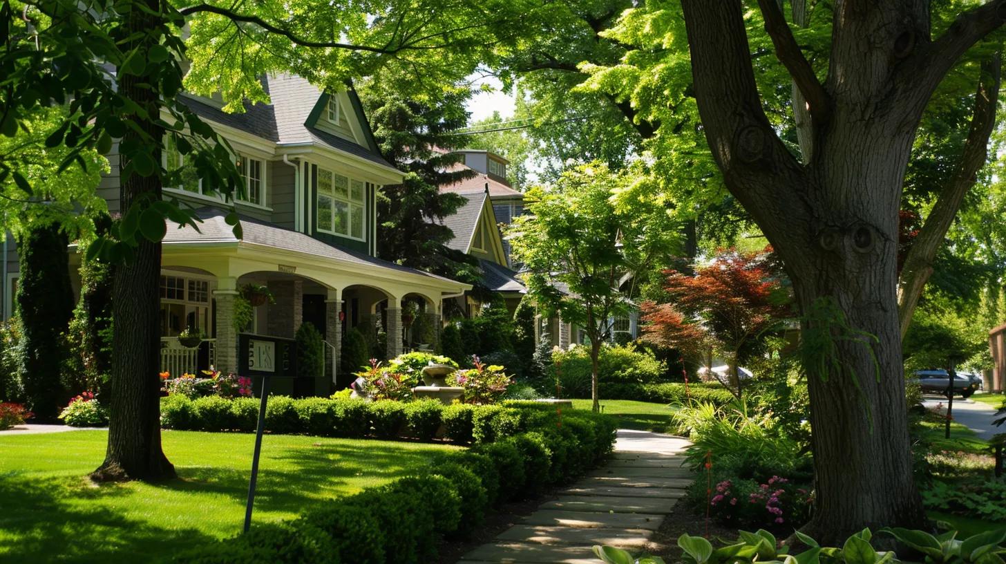 homes with trees frontyard
